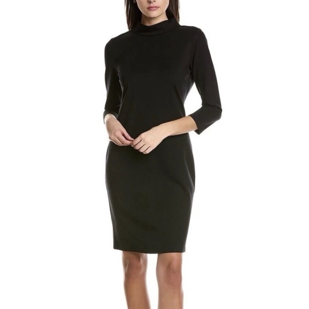 J McLaughlin Womens Bertha Dress Sz S Black Ponte Knit Retro Sheath Mock Neck